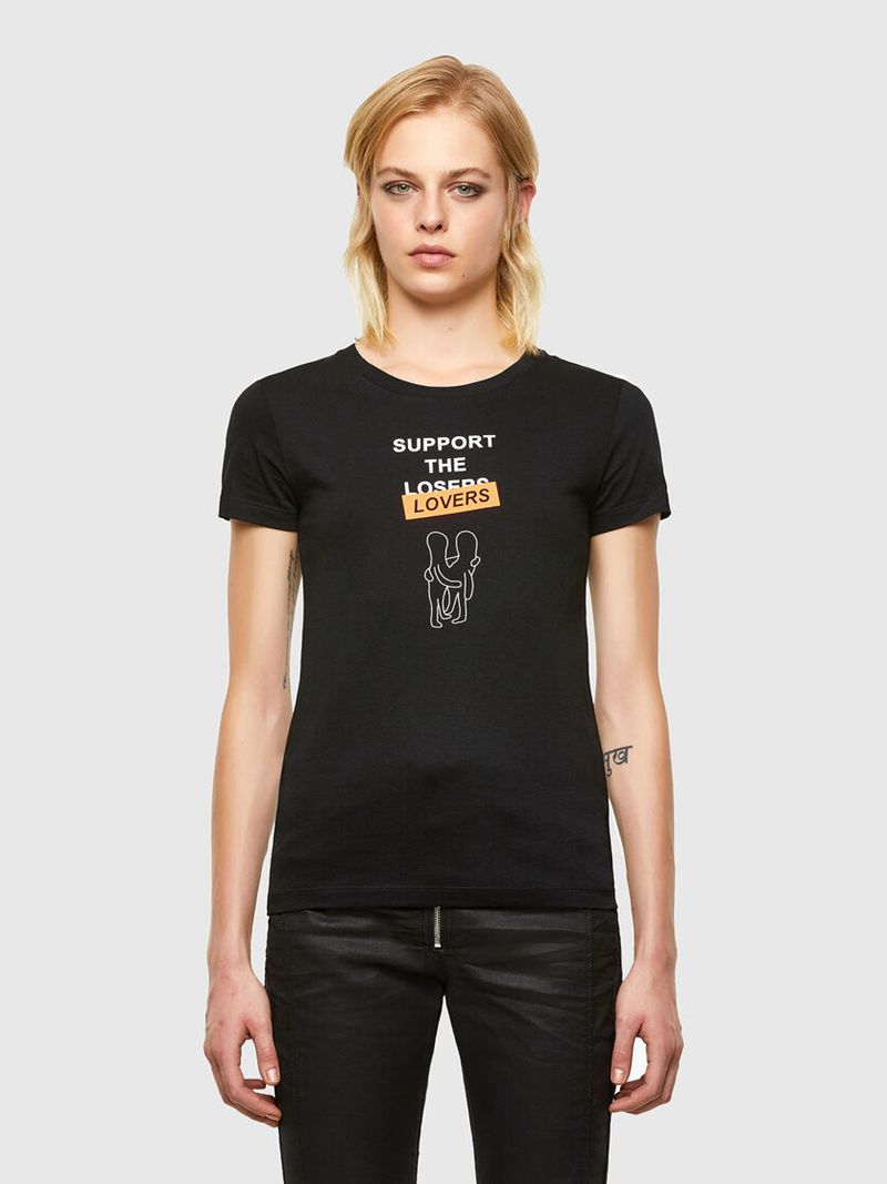 Camisetas Diesel T-Soal-R1 Mulher - Pretas RDXZH-6478